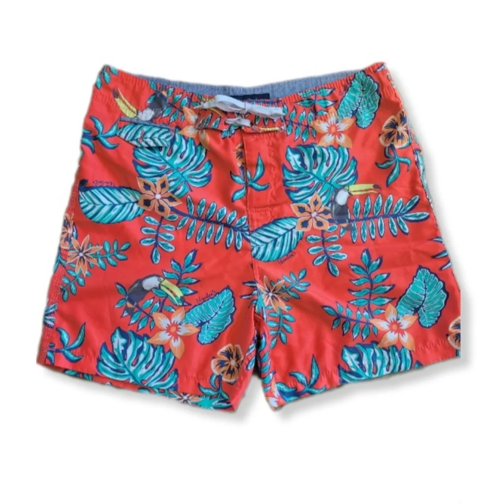 Dionne Co. Jeans Board Shorts Orange Tropical Print Pockets Drawstring …